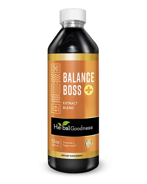 Herbal GoodnessHappy Mood Support Supplement - St Johns Worth Promotes Relaxation and Calmness, Rhodiola Rosea Balance Boss 12 Fl. oz