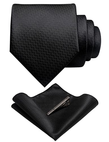 Image of RBOCOTT Mens Woven Tie and Pocket Square with Tie Bar Sets Solid Necktie