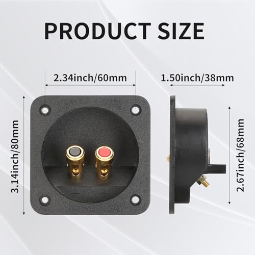 3.1 Inch Square Push Spring Speaker Terminal Cup,2-Way Speaker Terminals with Gold Plated Binding Posts,Bare Wire Connection,1 Pack