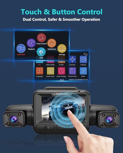 Image of HUPEJOS AI 4K Dash Cam Front and Rear Recording with Driver Monitoring System, 360 View 4 Channel Dashcam Car Camera, STARVIS 2 Night Vision, 5G Wi-Fi GPS, 3 inch Touch Screen, with 64GB Card, V8 MAX