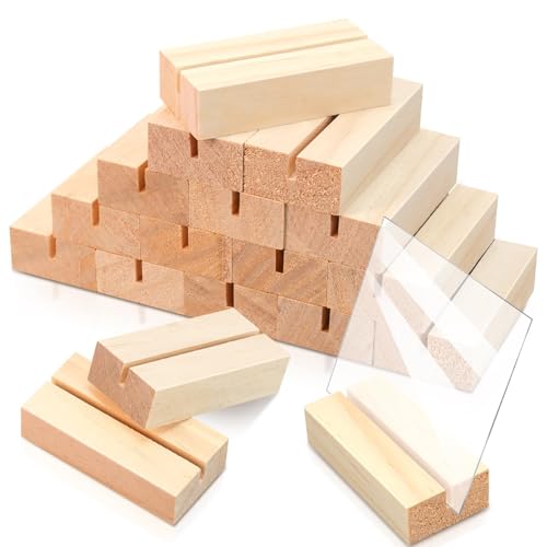 ISUSSER 15 Pieces Wood Table Number Stands Wood Place Card Holders Picture Holder Acrylic Sign Holdersr for Ceremony Birthday Party Home Decoration
