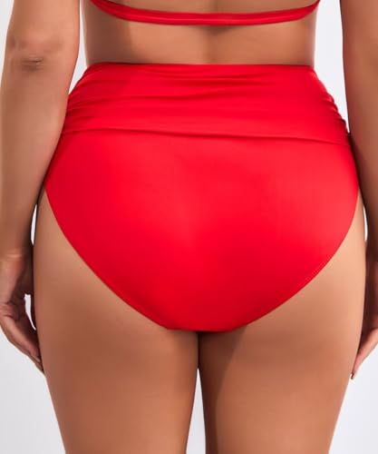 Image of COCOPEAR Full Coverage Bikini Bottoms for Women Mid Rise Bathing Suit Bottoms for Women Ruched Tummy Control Swim Bottoms