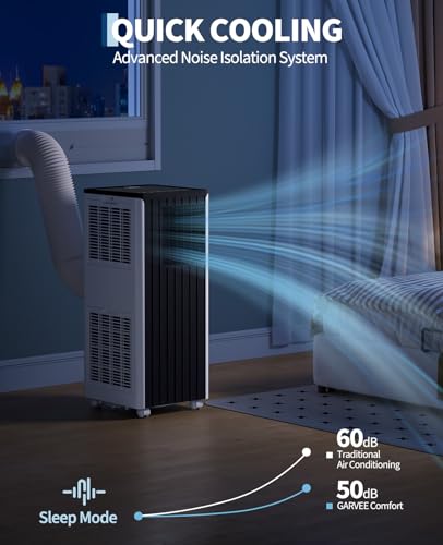 Image of Garvee 8000 BTU Portable Air Conditioner, 3-in-1 Cooling, Dehumidifier & Fan Portable AC for Bedroom & Small Rooms up to 350 Sq. Ft., Sleep Mode, 24-Hr Timer, Remote, Window Kit, 115V, Black Top