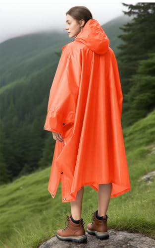 YAHMIA Regenponcho Lang Damen Wasserdicht Regenmantel Regenjacke Unisex mit Kapuze für Erwachsene Herren, Orange