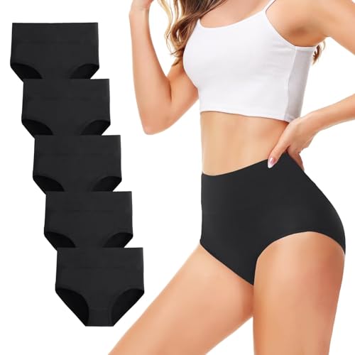 TUUHAW Underwear Women Black Knickers Size 12 High Waisted Knickers for Women Multipack of 5 C Section Underwear Ladies Full Briefs Cotton Panties Postpartum Pants
