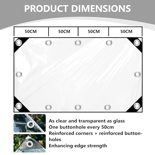 Lona impermeable con ojales transparente y resistente al desgarro para proteger terrazas del agua 7