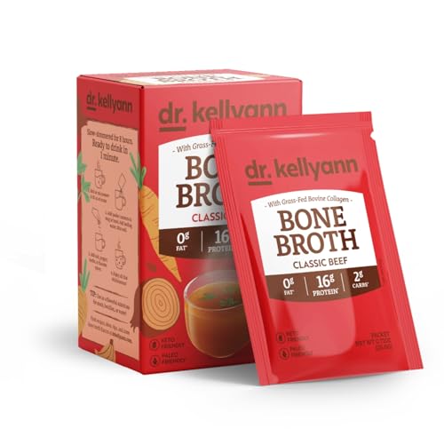 Dr. Kellyann Classic Beef Bone Broth Collagen Powder Packets (7 Servings) – 16g Protein, Grass-Fed Hydrolyzed Collagen, Keto & Paleo-Friendly