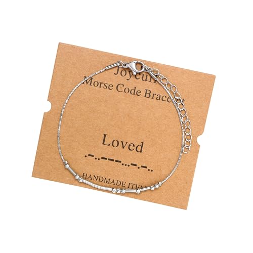 Image of JoycuFF Inspirational Morse Code Bracelets for Women Silver Beads Jewelry Encouragement Mantra Gifts for Her
