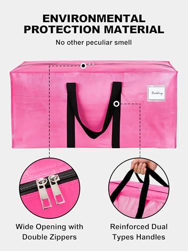Image of 8 Pack Large Strong Moving Bags with Zippers & Carrying Handles - Water-Resistant - Heavy Duty Storage Tote for Space Saving, Fold Flat, Alternative to Moving Box (Pink)