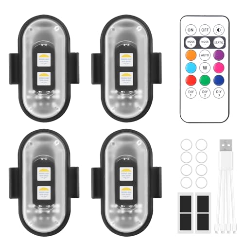 FENYW 6 Piezas Luces Estroboscópicas LED Inalámbricas con Control Remoto, 8 Colores Carga USB luz LED Impermeable, Luces de Flash Anticolisión, Lampada Stroboscopica Led para Moto, Dron