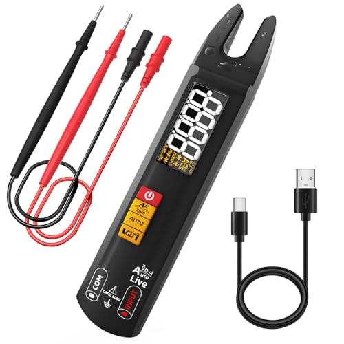 Smart Digital Multimeter Tester Open Jaw DC AC Amp Clamp Meter, Rechargeable with Flashlight, Measures Current Resistance Continuity V-Alert Live Check Voltage