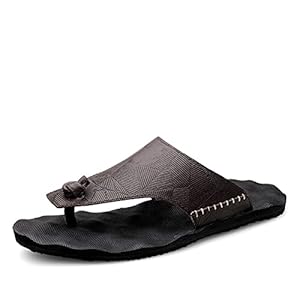DABEIGOUZTUOXN MENS SLISTERS Zomer mannen slippers comfortabele jackanapes lederen flip flops voor man casual strandschoenen grote dimensionering (Color : Brown, Shoe Size : 10)