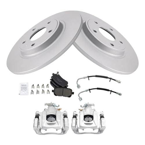 Image of TRQ Rear Brake Pad and Rotor Set Ceramic Coated Rotors Calipers Compatible with 2012 Volkswagen Routan