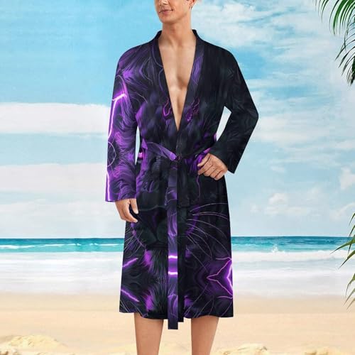 Purple Neon Lion Galaxy Funny Men's Robe Novelty Soft Lightweight Bathrobe Long-sleeve Spa Robes2