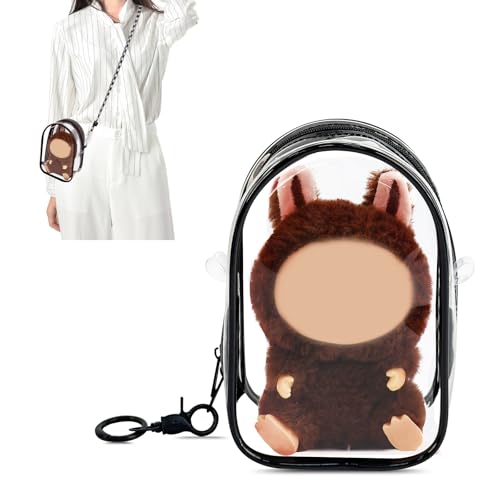 Image of NZNDB Protective Case for Plush Doll, Clear Hanging Display Cases, Crossbody Doll Storage Bag, PVC Storage Case Cover for Figures, Dolls (Black)