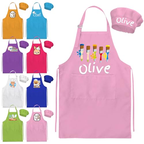 kioskbanks Custom Kids Apron and Chef Hat Personalised Apron for Kids Printed Name Customised Child Painting Aprons and Hats Set kioskbanks Custom Kids Apron and Chef Hat Personalised Apron for Kids Printed Name Customised Child Painting Aprons and Hats Set