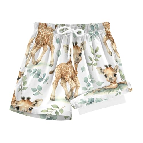 YANENDIE Boy Swim Trunks with Compression Liner Cute Small Giraffes Boys Swim Shorts Quick Dry Beach Shorts