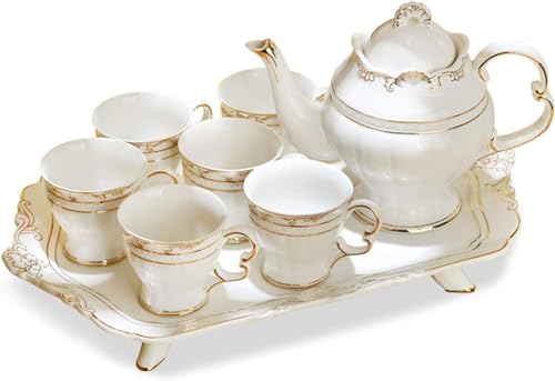 Service à thé en porcelaine pour adultes, cadeau idéal avec théière et plateau