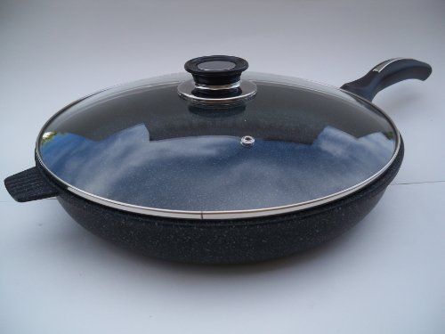 Ceramic Marble Coated Non Stick Cast Aluminium Fry Pan with Lid, 32 cm (12.5 inches)