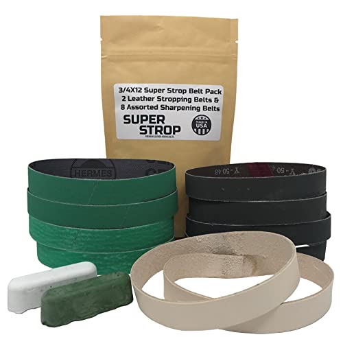 Pro Sharpening Supply 3/4X12 Super Strop Belt Pack 2 Leather Honing Belts & Assortment Of Fits Ken Onion Work Sharp With White And Green Polishing Compounds (8 Assortment) #TOP2