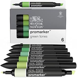 Winsor & Newton,6 Grüntöne 0290158 Professional Green Tones Marker Set, Meadow Green/Apple/Mint Green/Grass/Emerald/Holly
