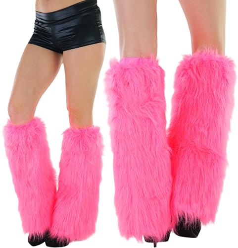 Image of ToBeInStyle Women's Faux Vibrant Fur Retro Daring 60' Inspired Ravewear Knee High Leg Warmers