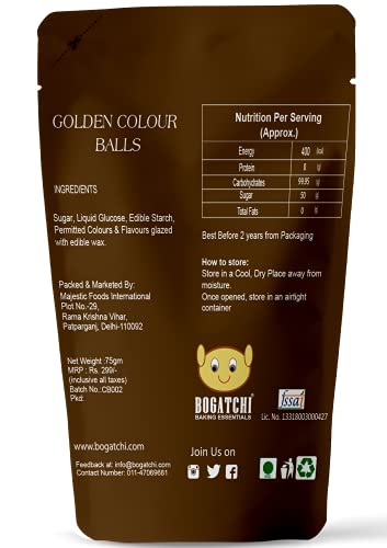 Image of BOGATCHI Golden Balls for Cake Decoration | Topping for Cake & Other Baking Items| Colored Sugar Confectionary | Cake Decorating Sprinkler |Gluten Free & Vegan |75g