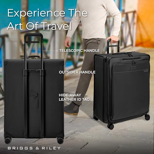 Image of Briggs & Riley 31 inch Extra Large Expandable Spinner - Checked Luggage for Travel, Suitcases with Wheels, Softside Rolling Bag for Men & Women, Self-Repairing Zipper - Baseline Collection, Black