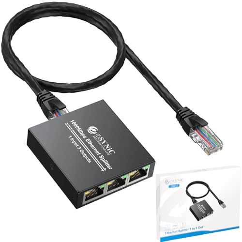 eSynic Professional Ethernet Cable Splitter 1 to 3 Portable 1000Mbps High Speed Network Splitter Metal Case Gigabit RJ45 Internet Splitter for LAN RJ45 Port Router Switch Work with Cat5/5e/6/7/8 Cable