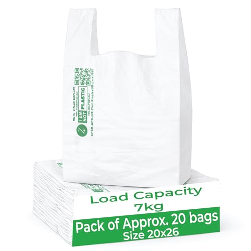 Image of ECOZ Compostable & Biodegradable Carry Bags | Eco-Friendly Plastic-Free Shopping Bag for Grocery, Food, Retail & Vegetables | 20x26 Inch | Approx Pack of 20 | Load 7kg Capacity | for Supermarket