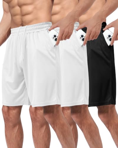 Image of BOOJO 3 Pack Gym Basketball Mens Shorts - Quick Dry Black Workout Athletic Shorts with Pockets for Casual Running(S-6XL)