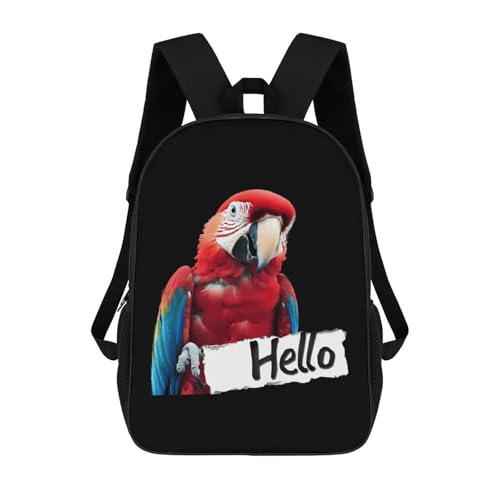 Parrot Say Hello Travel Backpack 17 Inch Casual Daypack Shoulder Bag with Adjustable Shoulder Straps