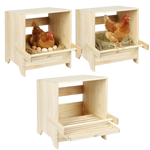 3 Compartment Chicken Nesting Box with Perches, Wooden Egg Laying Box Hens