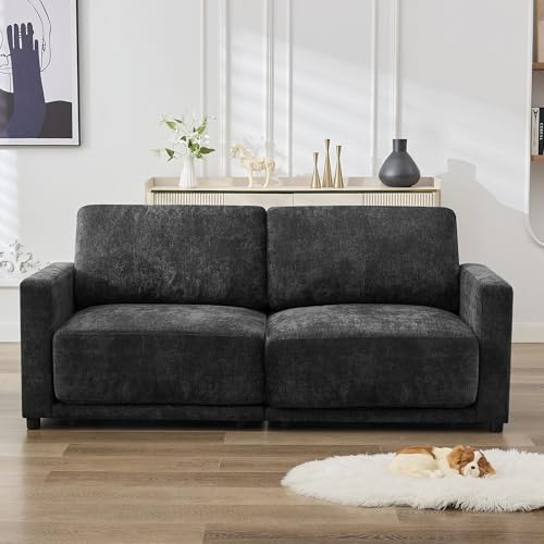 Image of 77.4 inch Chenille Modular Loveseat Oversized Upholstered 2 Seater Sectional Sofa with Thickened Cushions, Easy Assembly, Modern Comfy Love Seat Couch for Living Room, Black