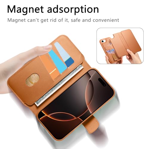 Coque Apple iPhone 16e étui portefeuille de protection antichute RFID brun