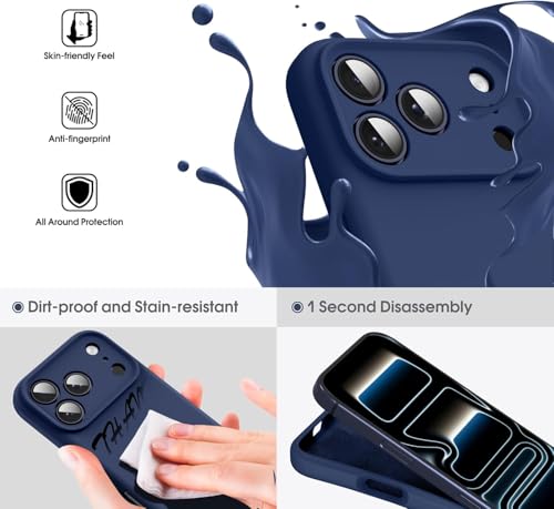 Image of DIZORO Compatible for (iPhone 17 Pro Case) Slim Liquid Silicone Case 3 Layers Full Covered Soft Gel Rubber Phone Case Protective Cover (Navy Blue)