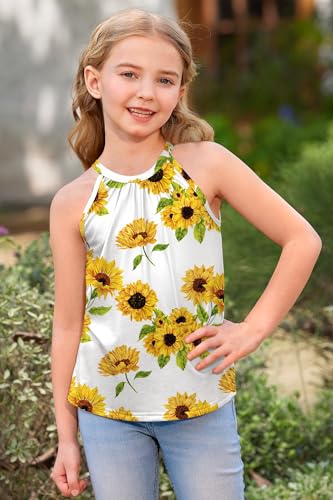 Image of BesserBay Girls Summer Back Button Halter Neck Tank Top Cold Shoulder Casual Blouse Pleated Sleeveless Shirts 5-14 Years