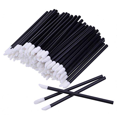 Image of iBuddy Disposable Lip Brush For Women - Pack of 50, Lipstick Brush For Makeup, Lip Balm Applicator, Eyeshadow Makeup Brushes, Travel-Friendly Lipstick Applicator Tool Kit - Black
