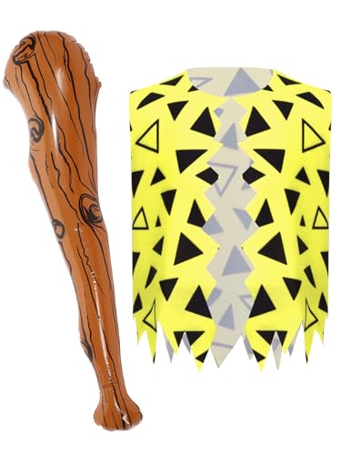 Kids Boys Caveman Clothing History Outfits Tank Top Sleeveless Jagged Trim Vest with Inflatable Stick