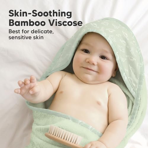 Image of KeaBabies Hooded Baby Towel for Newborn, Baby Bath Towels (Dinos, 35x35) | Viscose Derived from Bamboo, Large Baby Towels with Hood, Boys, Girls, Toddler, Soft Absorbent Baby Bath Essentials