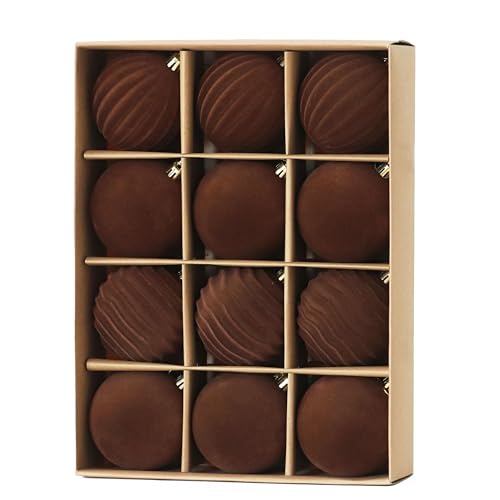 Image of 3.15In Brown Velvet Christmas Ornaments Set,12Pcs Flocked Ornaments Balls