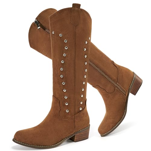 Alicegana Western Cowboy Boots - Knee High Wide Calf Suede