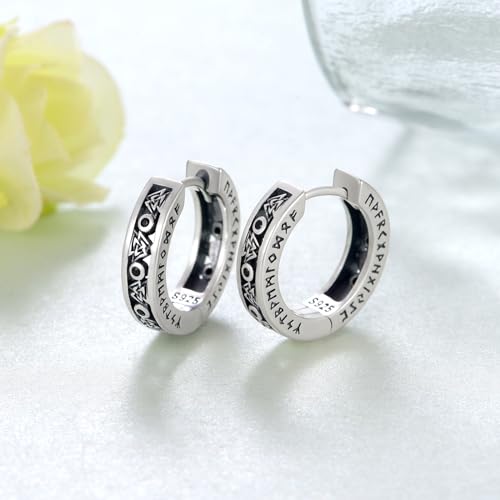 Viking Sterling Silver Hoop Earrings - Odin Compass Design, Norse Viking Jewelry Gifts for Men and Women2