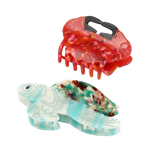 Crab Acetate Hair Claw Clip, Chic Ocean-Inspired Turtle Hair Claw, 2-Pack