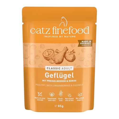 catz finefood N° 3 Geflügel Feinkost Katzenfutter nass, Premium Nassfutter für Katzen ohne Getreide und Zucker mit hohem Fleischanteil (24 x 85g Beutel)