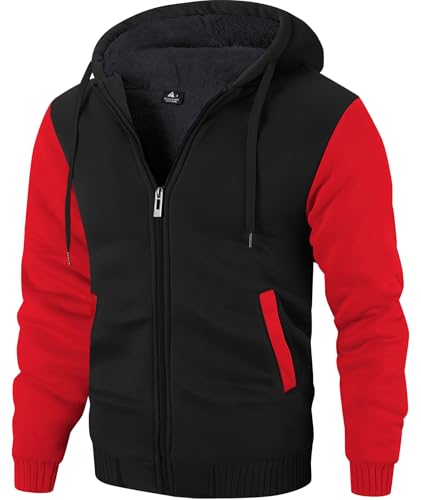 Image of SWISSWELL Men Zip Up Hoodies Sherpa Lined Jacket Heavyweight Fleece Sweatshirt Winter Warm Hooded Coat