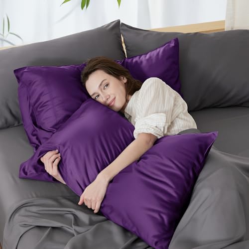 Bedsure King Size Pillow Cases Set of 2, Cooling Pillow Cases for Hot Sleepers, Rayon Derived from Bamboo Plum Pillowcases, Breathable & Soft Bedding Pillow Covers with Envelope Closure, 20x36 Inches