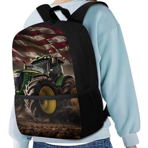 Coldinair Tractor School Backpack for Boys 17inch American Flag Child Bookbag for Kindergarten Elementary Middle School Student Water Resistant Travel Backpack School Bag with Adjustable Padded Straps3