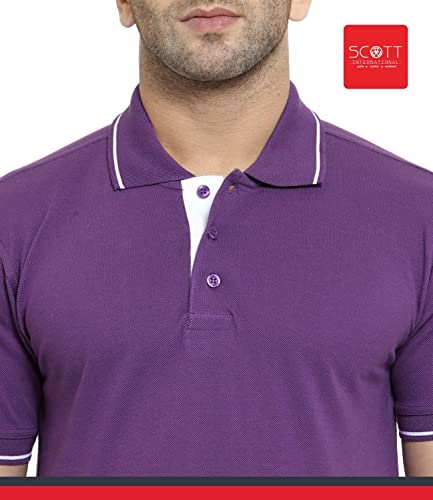 Image of Scott International Men's Regular Fit Organic Cotton Polo T-Shirt (Purple with White, 2XL)