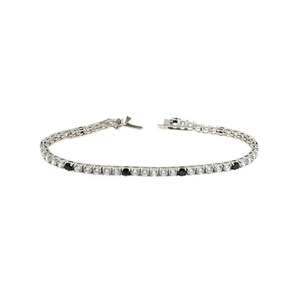 Remo Gammella Bracciale Tennis Uomo Donna in Argento 925 bagnato in Oro Bianco e Zirconi da 2 mm Bianchi e Neri. Lunghezza 17 cm